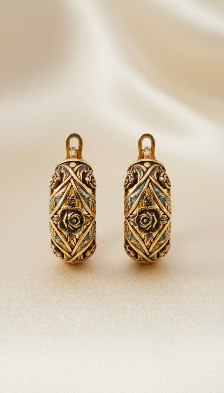 Floral Motif Hoop Earrings in Gold